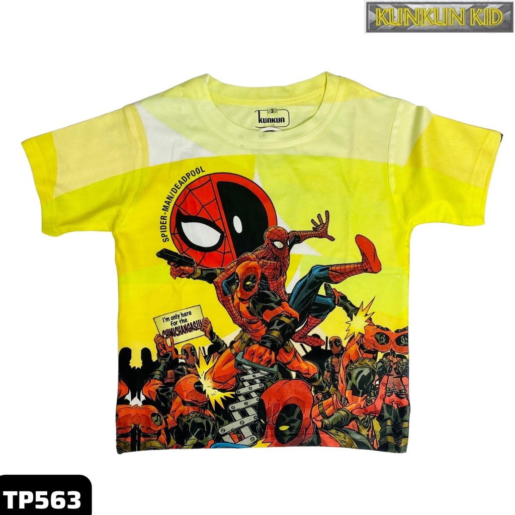 Quần áo bé trai Kunkun Kid TP563 Thun lạnh in người nhện Deadpool size đại từ 10-60kg