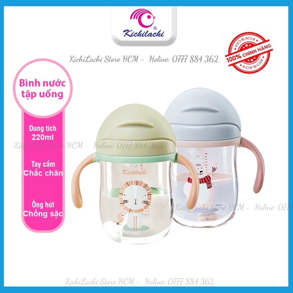 Bình tập uống nước cho bé Kichilachi Tritan 220ml chống sặc dùng cho bé từ 6 tháng tuổi trở lên - KichiLachi Store
