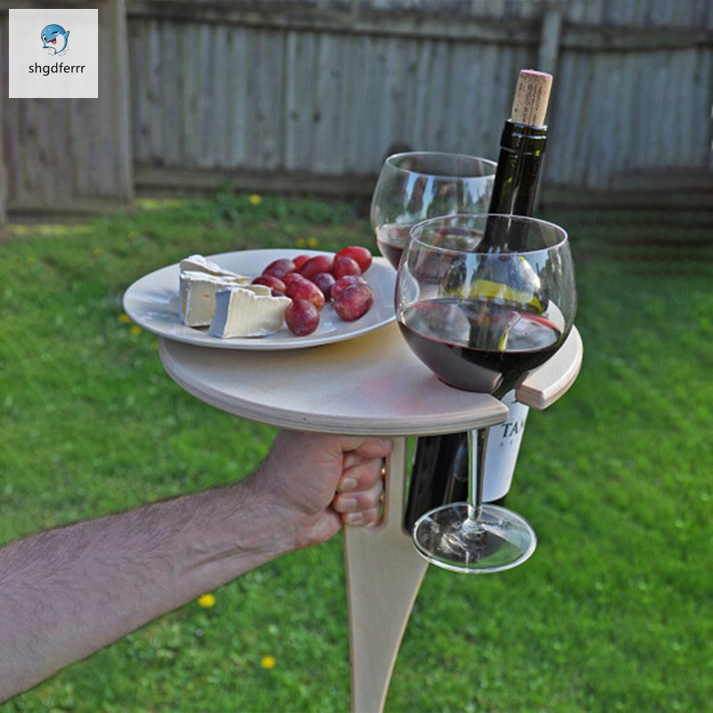 #new# Outdoor Portable Wine Table with Foldable Round Desktop Mini Wooden Picnic Table Easy to Carry