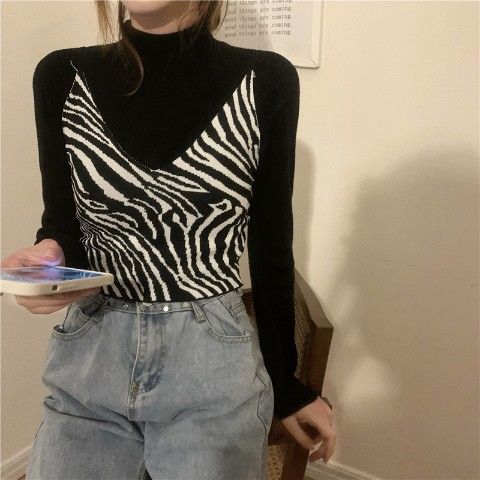 Áo Hai Dây Không Tay Họa Tiết Ngựa Vằn Gợi Cảm Cho Nữ