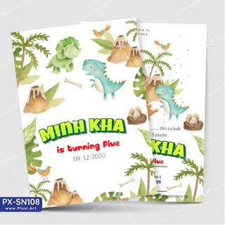 Thiệp thôi nôi –  Sinh nhật  Khủng Long Pluxi (PX_SN108)