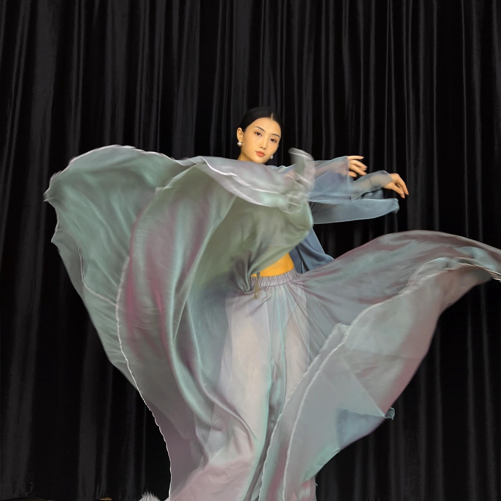 [M &amp; E] Chân Váy Xòe Múa Sân Khấu Kiểu Dân Tộc Trung Hoa Cổ Điển Màu Xanh Ngọc Lam Và Rắn Cỡ Lớn