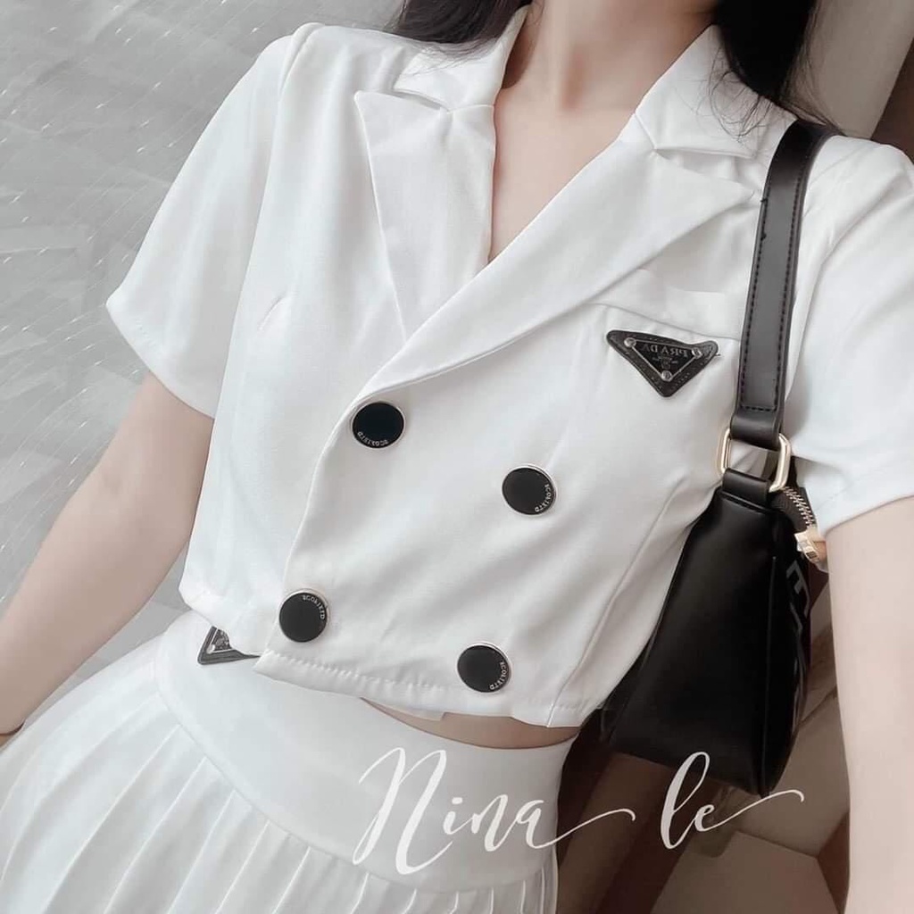 SET VEST CRT MIX CHÂN VÁY XẾP LY KÈM TAG PRADA