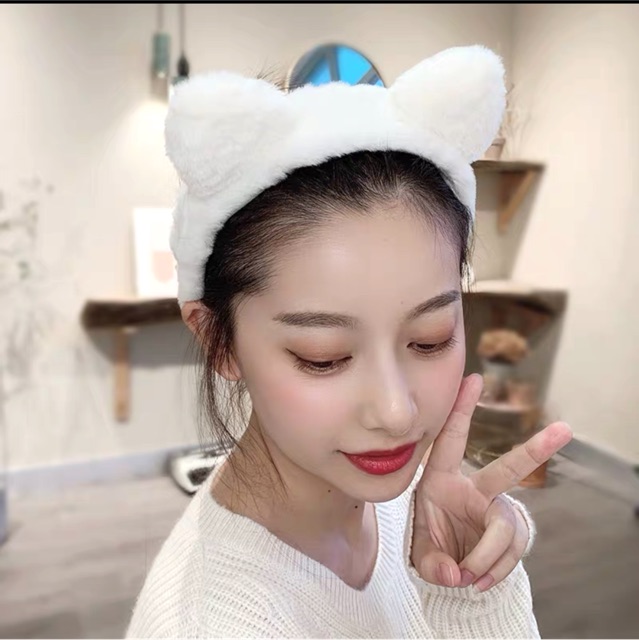 Cài/ Băng Đô Makeup Tai Mèo Bản Lớn Lông Siêu Mềm Mịn