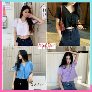 Áo croptop yuni cổ tim tay lỡ unisex