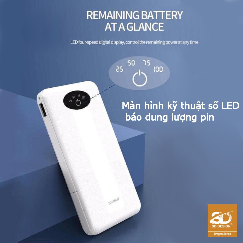 Sạc dự phòng chính hãng SD DESIGN G01 dung lượng 10.000 mAh có đầy đủ chân sạc cho iphone, samsung, xiaomi,...