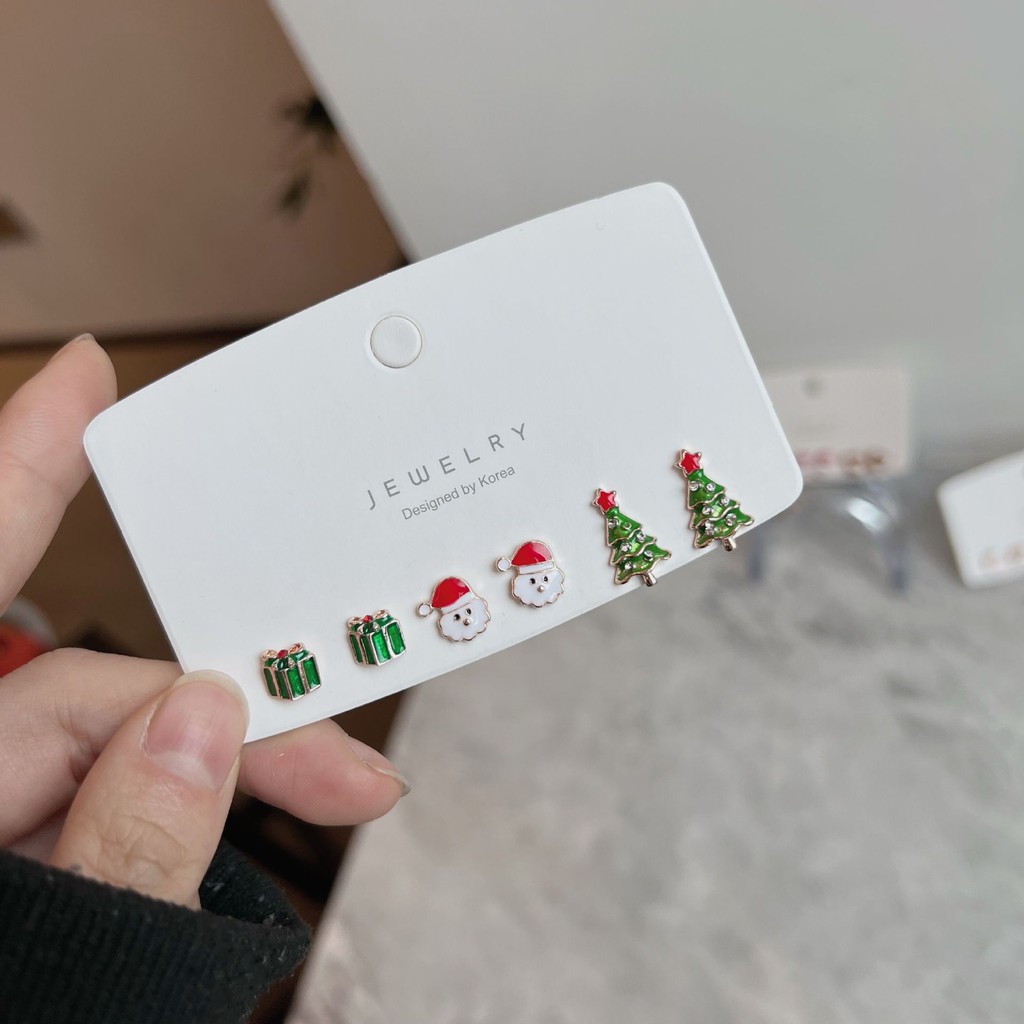 Bộ 6 Bông Tai Mini Hình Cây Thông Giáng Sinh Dễ Thương Dễ Phối Đồ