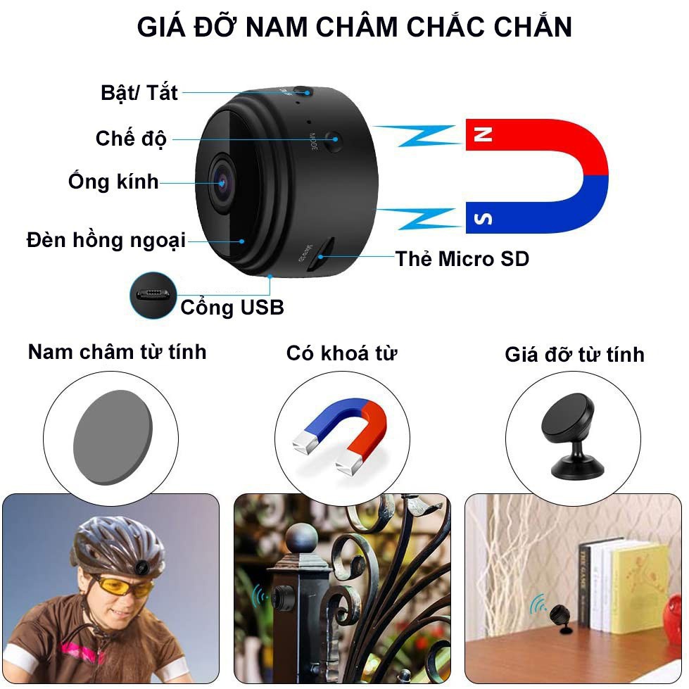 ⚡Dùng Pin, Quan Sát Từ Xa⚡ Camera giám sát kết nối internet A9/A9s HD Wifi Không dây tích hợp hồng ngoại, quan sát từ xa