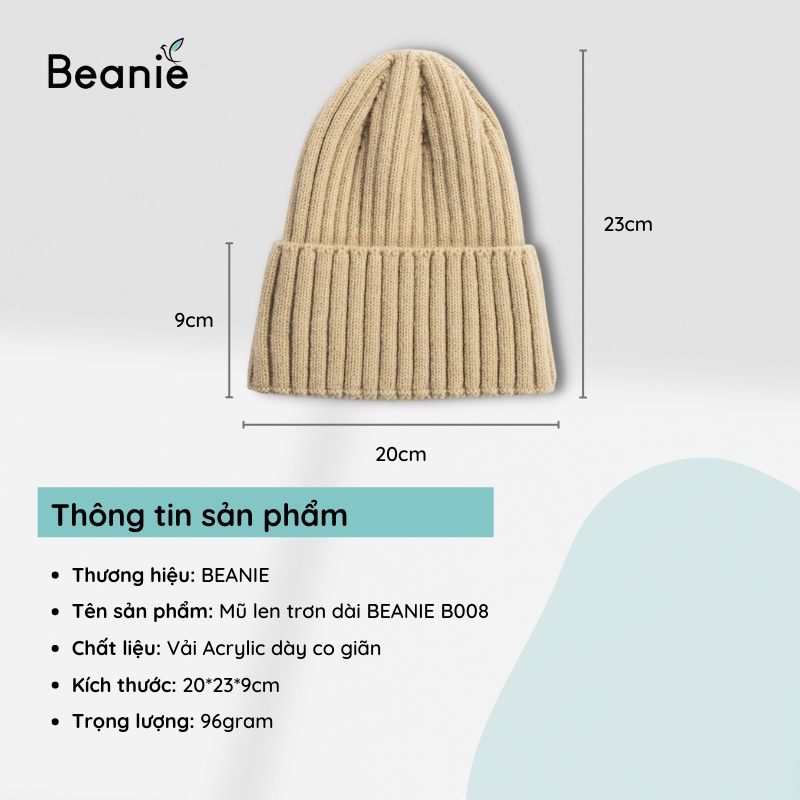 Mũ Len Trơn Dài BEANIE Thời Trang Hàn Quốc, Nón Len Unisex Nam Nữ Chùm Qua Tai Mùa Đông Nhiều Màu Đen, Be, Trắng B008