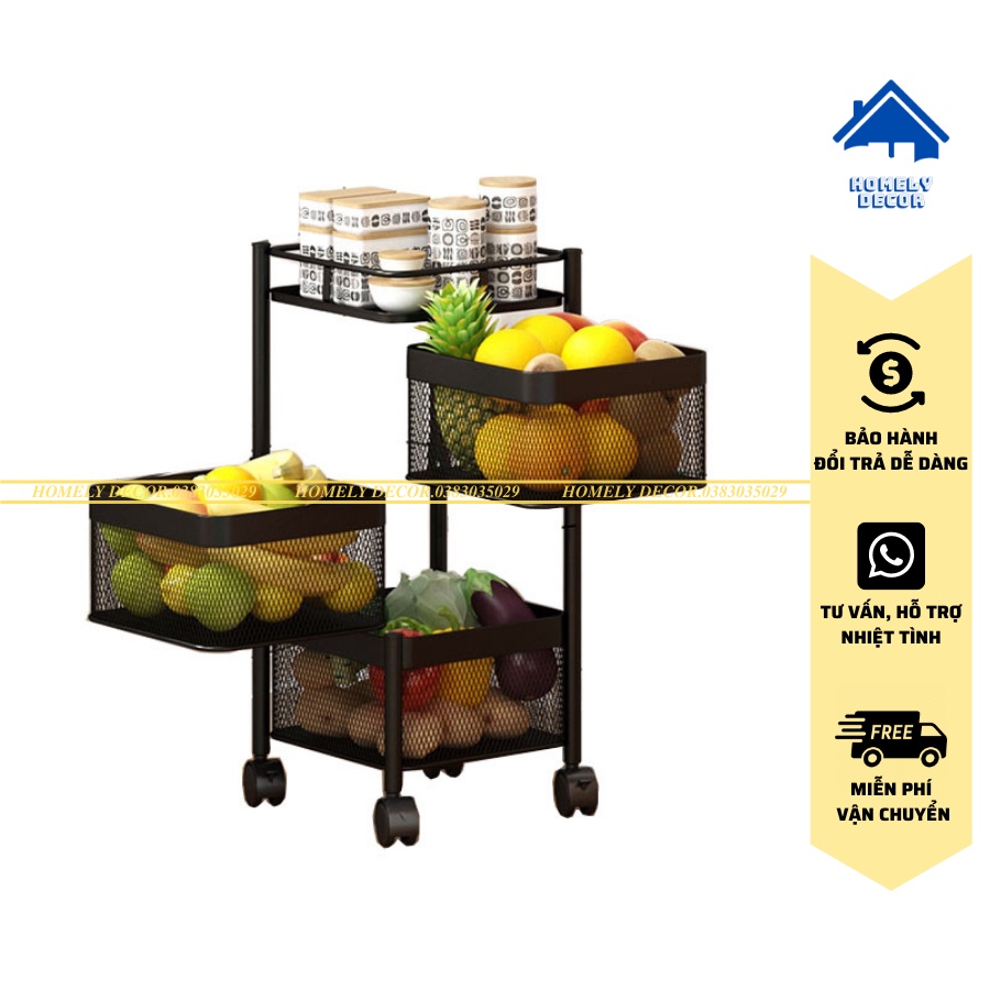 FREESHIP 🆓 Kệ Sắt Vuông Xoay 360* - 3 TẦNG - Chất Liệu Thép Không Gỉ Có Bánh Xe Di Chuyển Hàng Xuất Khẩu