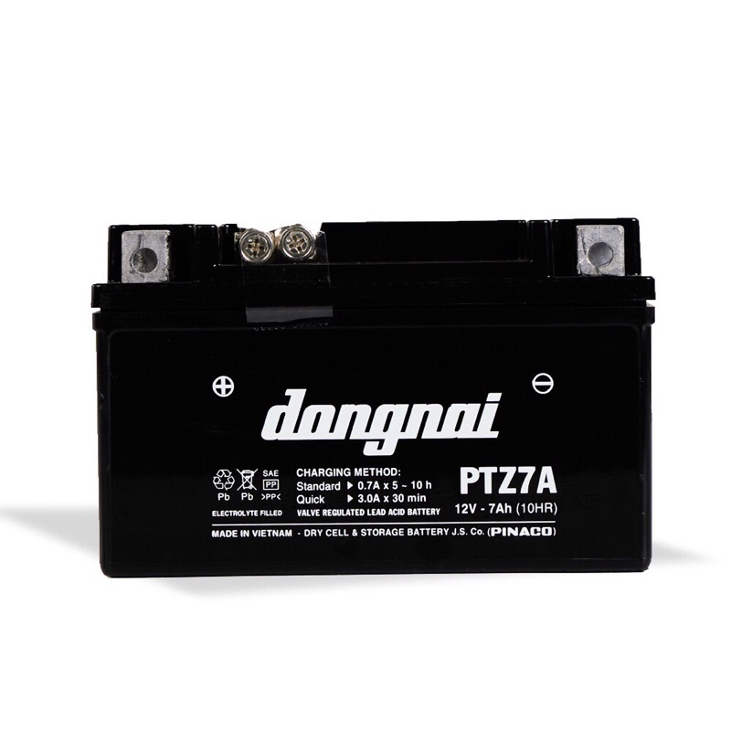 Bình acquy xe máy khô miễn bảo dưỡng Đồng Nai PTZ7A | 12V - 7Ah, ắc quy xe máy honda 12v.