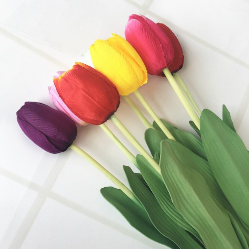 HOA TULIP VẢI LỤA CÀNH DÀI 60CM - Hoa giả trang trí nhà cửa Giống Thật 99% - Decor phông chụp ảnh, bình thủy tinh