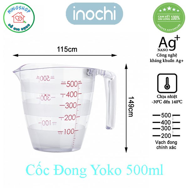 Cốc Đong Chia Vạch Inochi, Cốc Nhựa Định Lượng Dung Dịch Kích Thước 200ml 500ml