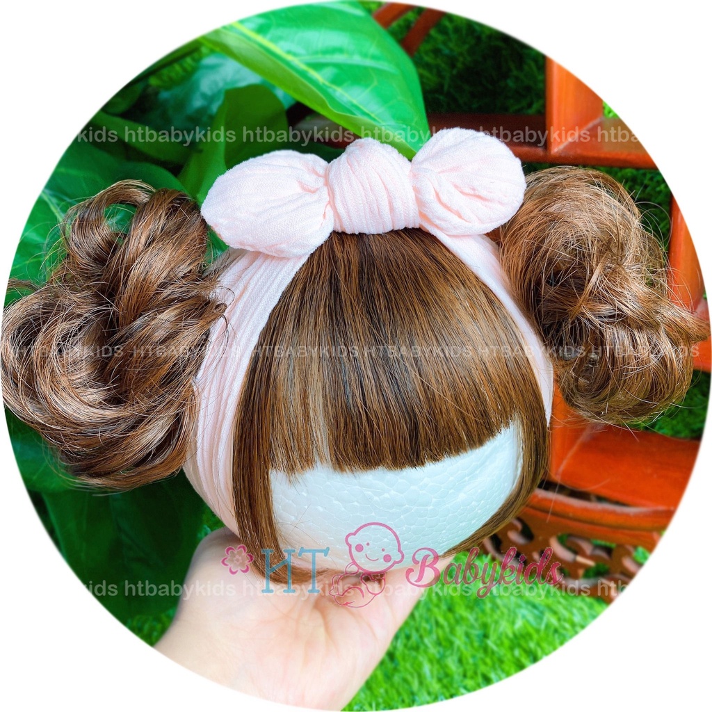 Turban Tóc Giả Xoăn 2 Bên Cho Bé Gái