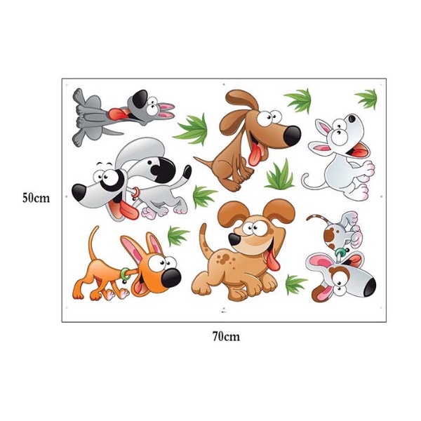 Decal trang trí tường - Những chú chó vui đùa với nhau
