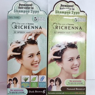 Bộ 4 hộp thuốc nhuộm tóc bạc dạng gội RICHENNA Hàn Quốc 2 màu