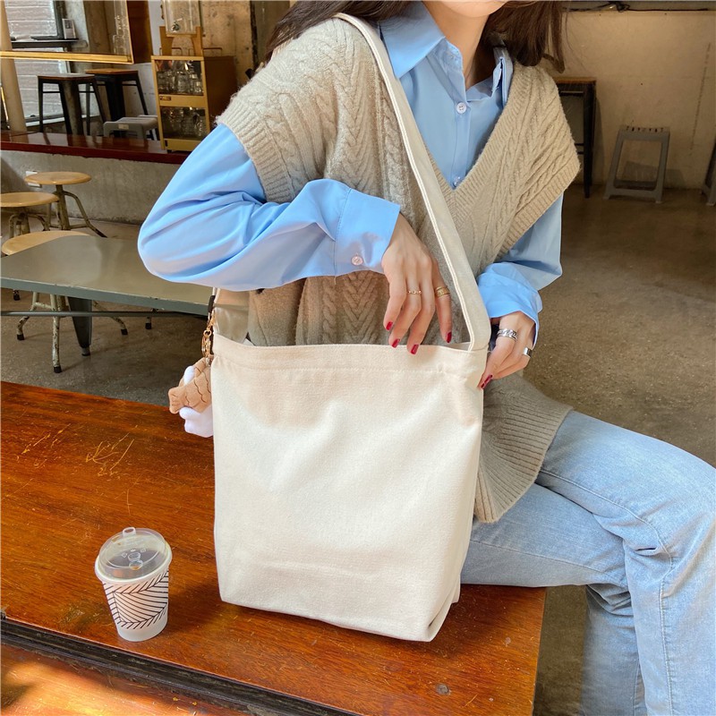 Túi vải túi tote canvas đeo chéo trơn basic