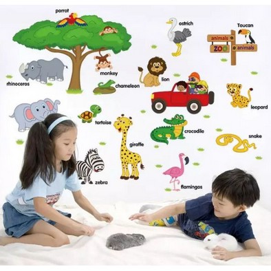 Decal dán tường cho bé đi vườn thú tiếng anh