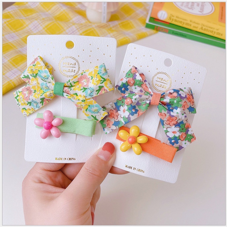 Set kẹp phối nơ hoa xinh xắn nhiều màu sắc cho bé gái