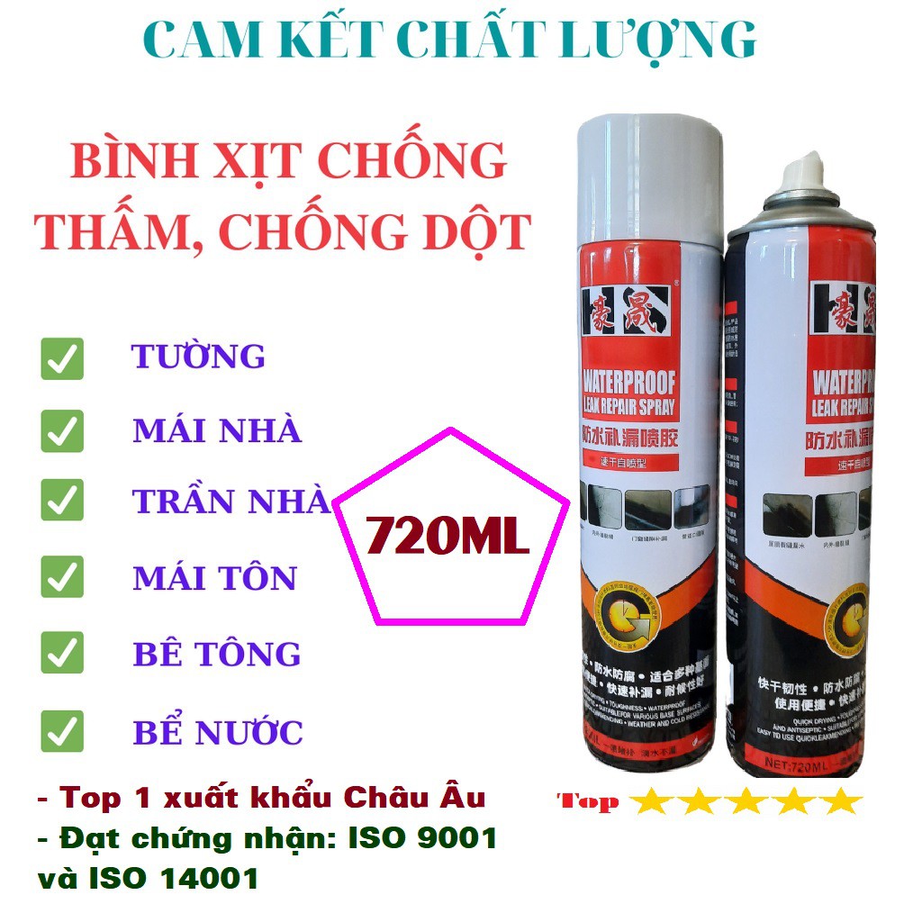 Bình Xịt Chống Thấm Sakyse Nhật Bản, Keo chống dột xịt chống thấm nhà, mái tôn, bể nước Loại To 720ML, date mới 2022