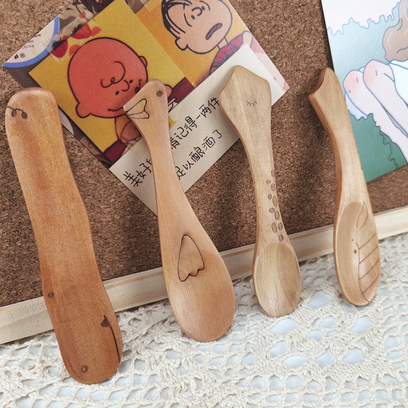 Muỗng gỗ phối hình động vật hoạt hình tùy chọn phong cách Nhật Bản đáng yêu cho bé