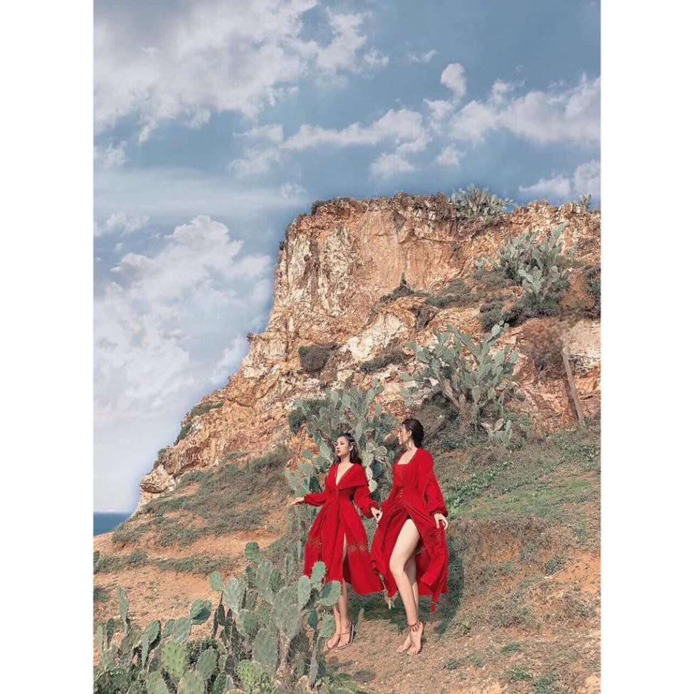 Đầm đỏ maxi phối ren xẻ tà KÈM KHĂN CHOÀNG ( HÌNH THẬT CHỤP SÀN 100%) [HÀNG CHẤT LƯỢNG] | BigBuy360 - bigbuy360.vn