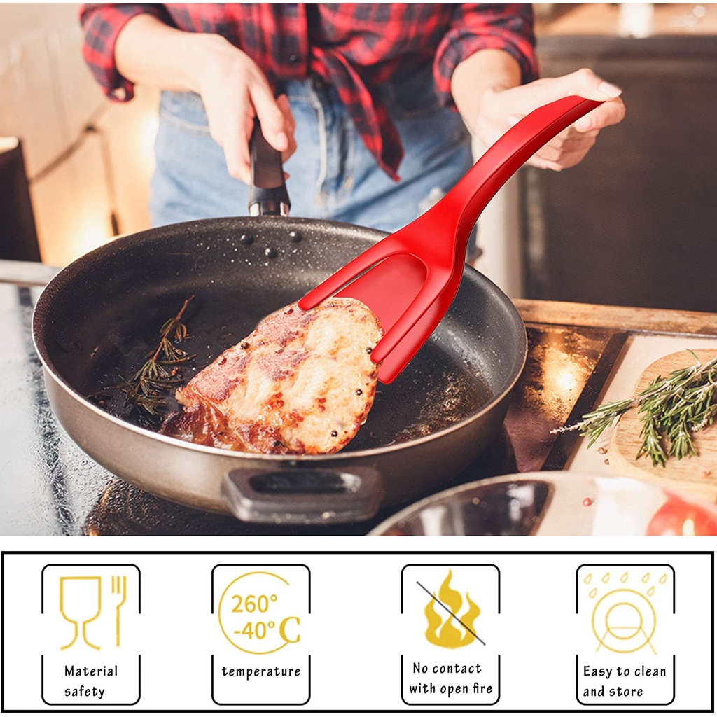 Xẻng nấu ăn bằng silicon chống dính 2 trong 1 dùng lật và gắp thực phẩm/ chiên trứng/ làm pizza/ bít tết
