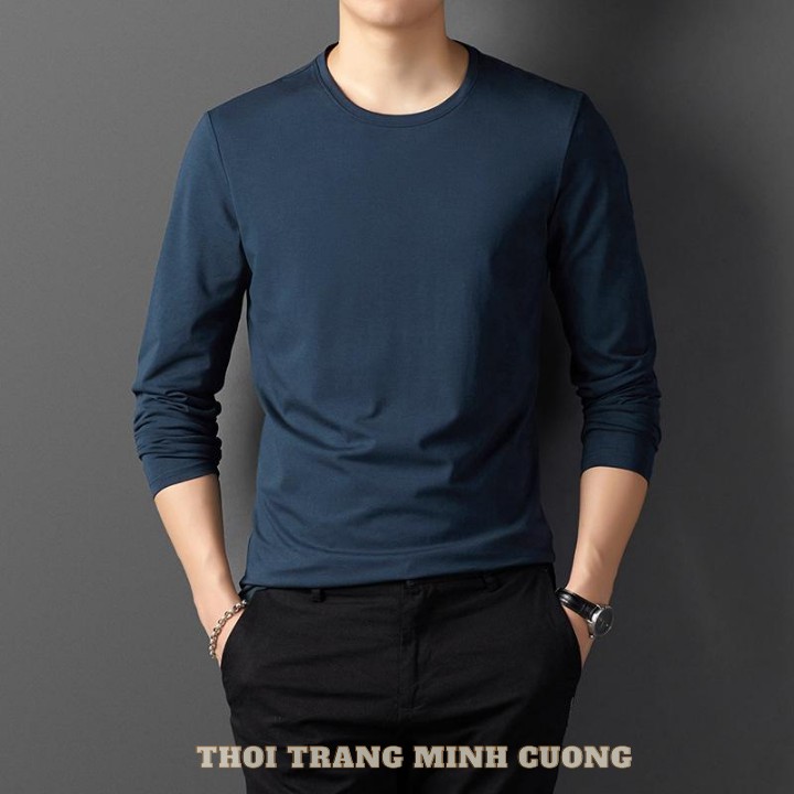 Áo thun nam dài tay cổ tròn mặc thu đông, giữ nhiệt, chất cotton co giãn, dáng ôm - TDT