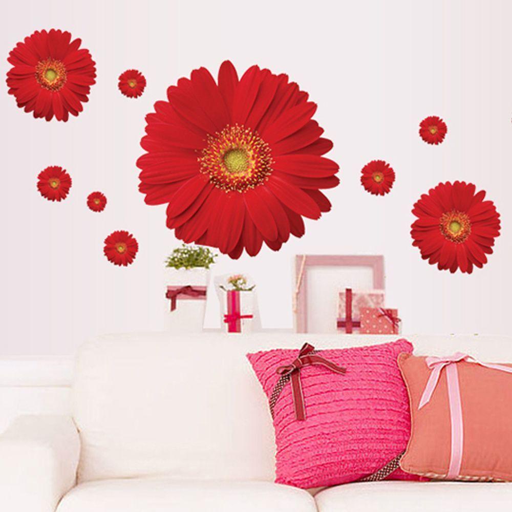 Sticker Dán Tường Chống Thấm Nước Họa Tiết Hoa Cúc Nhiều Màu Sắc Trang Trí Phòng Khách / Phòng Ngủ