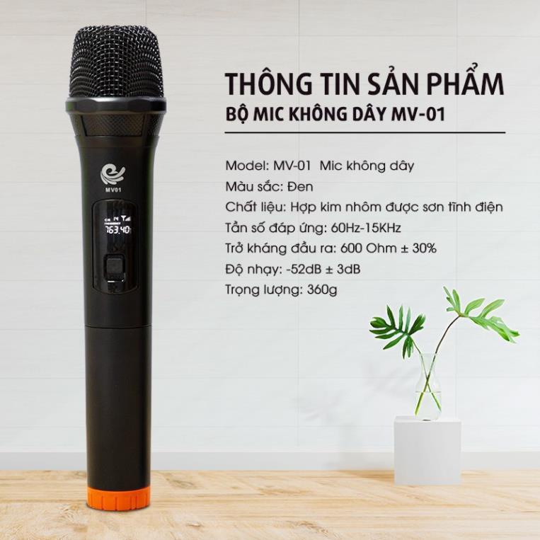 Micro Không Dây, Micro đôi Hát Karaoke MV01, Chuyên Dành Cho Mọi Loa Kéo, Âm Ly - Tần Số 50, Hát Nhẹ Và Êm