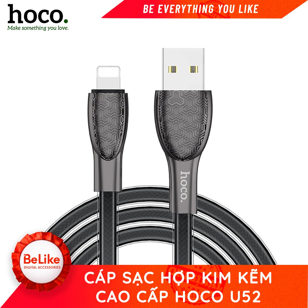 Cáp sạc hợp kim kẽm Cao cấp-Hoco U52, Cổng Lightning, Micro, Type C - BH6 tháng