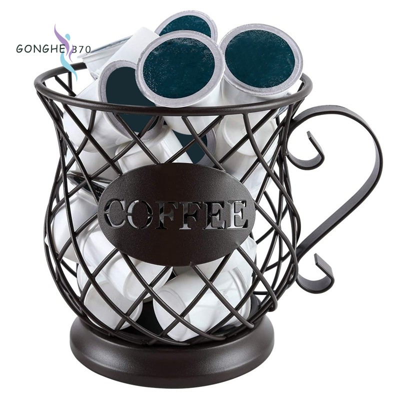 European Coffee Pod Organizer Holder Espresso K Cups Storage Basket Capsule Stand - Frosted Brown