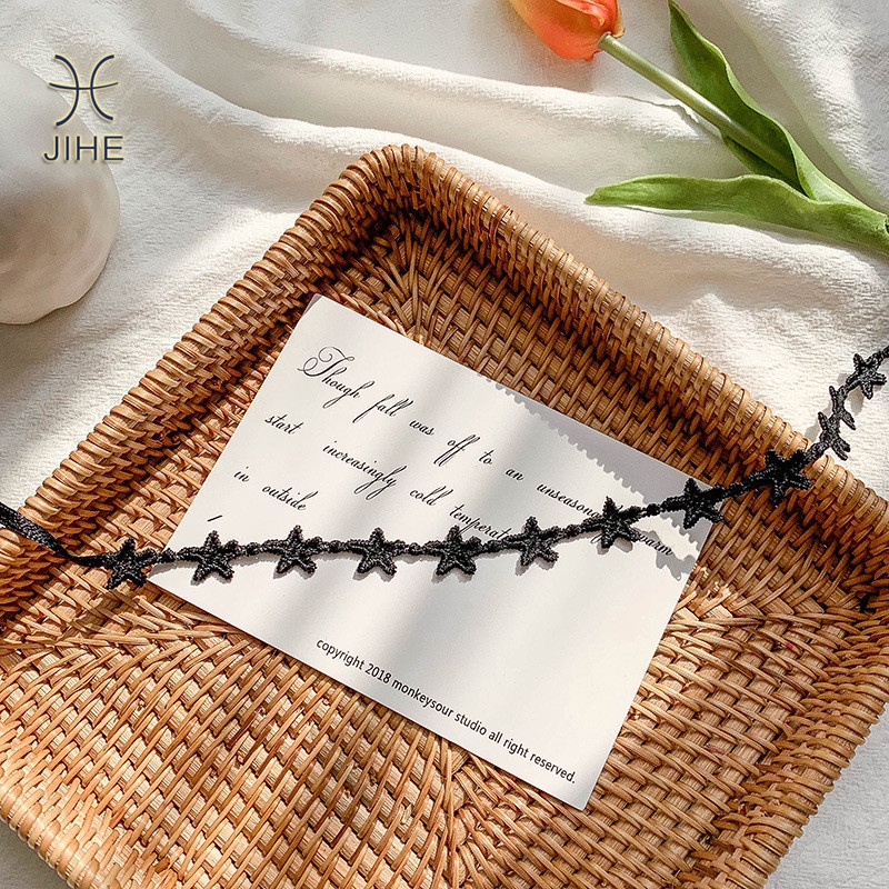 【JIHE】Vòng Cổ Choker Mặt Ngôi Sao Năm Cánh Màu Đen Phong Cách Nhật Hàn Thời Trang