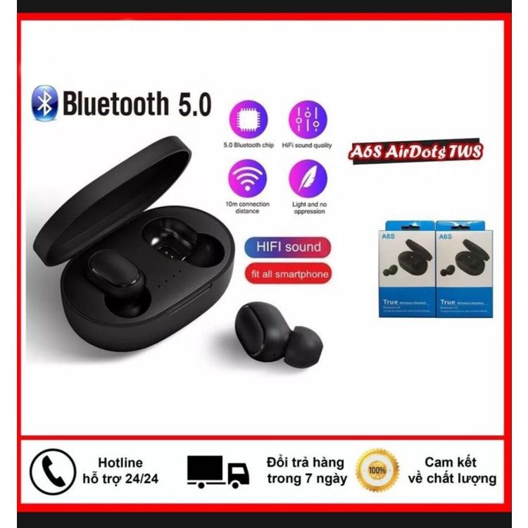 Tai nghe bluetooth 5.0 miPods- Tai nghe bluetooth không dây A6s Airdots TWS dùng cho tất cả các dòng điện thoai