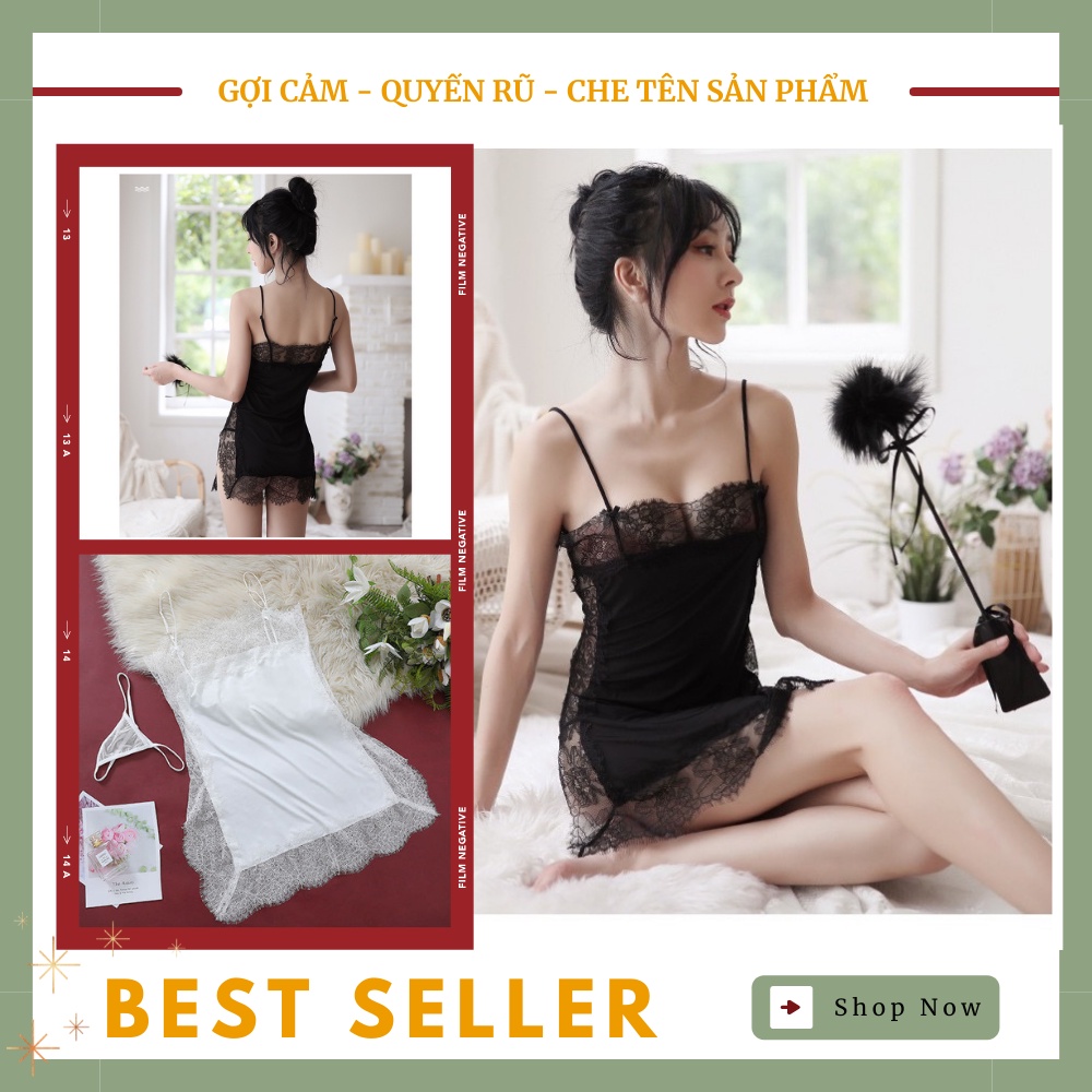 Váy ngủ, Đồ Ngủ sexy 2 dây body viền ren xẻ hông mặc nhà gợi cảm -- CHARMINGQUEEN