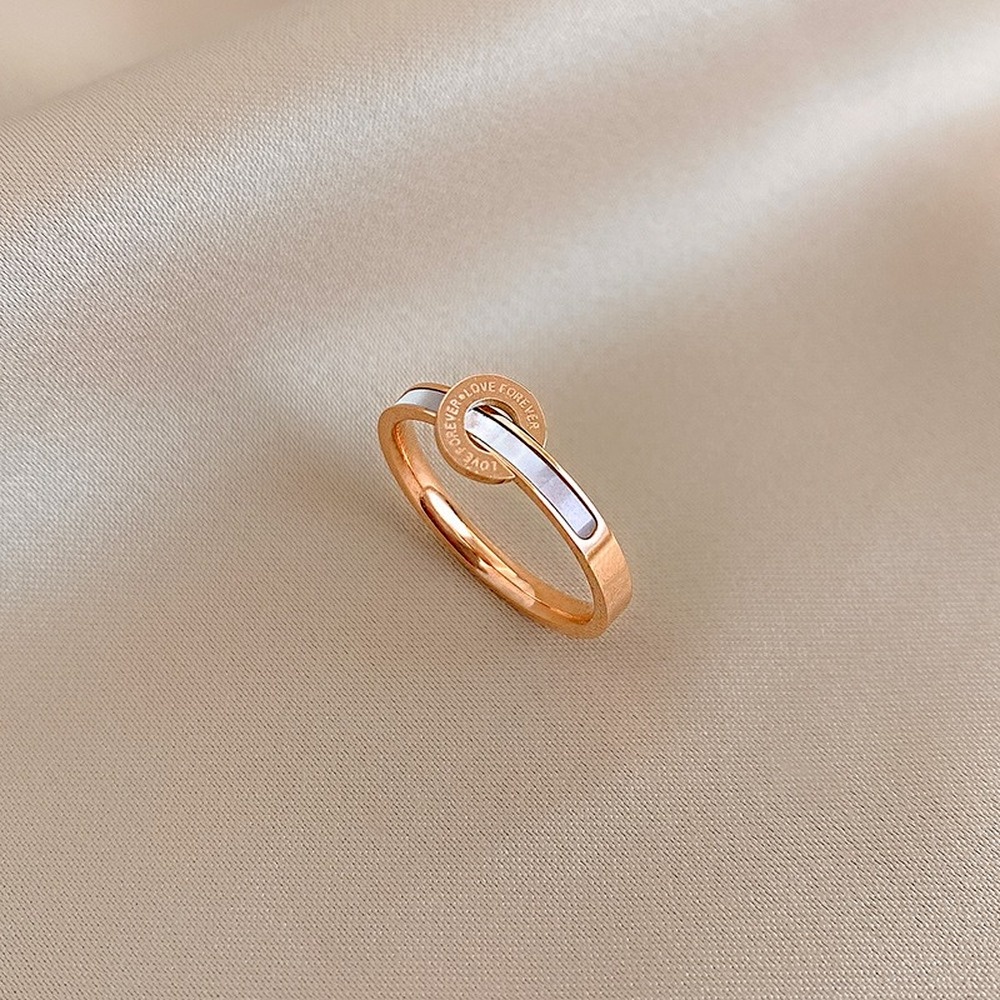Nhẫn thép titan không phai màu phối fritillary màu trắng kiểu dáng đơn giản sang trọng cao cấp dễ phối đồ làm quà tặng