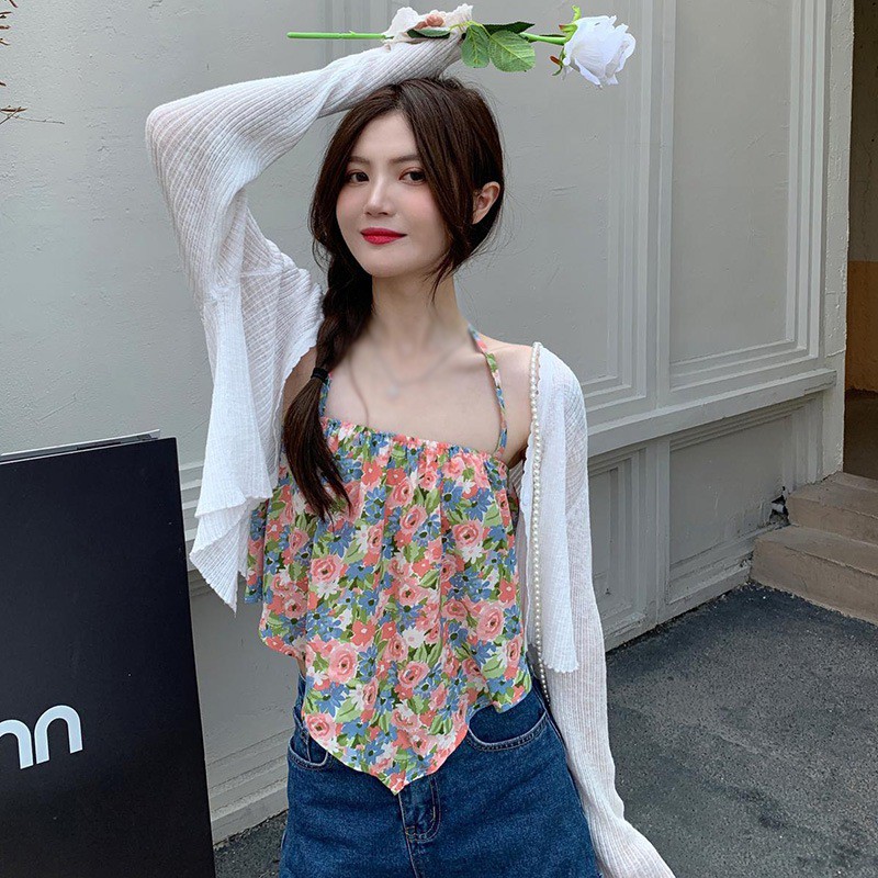 Áo Croptop Hai Dây Hở Lưng In Họa Tiết Hoa Phong Cách Hàn Quốc Ngọt Ngào Cho Nữ | BigBuy360 - bigbuy360.vn