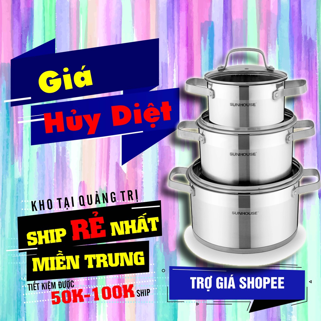 [GIÁ HỦY DIỆT] BỘ NỒI INOX 5 ĐÁY SUNHOUSE SH780