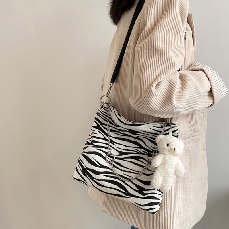 Chuỗi ngựa vằn TOTE BAG túi vải của phụ nữ dung tích lớn