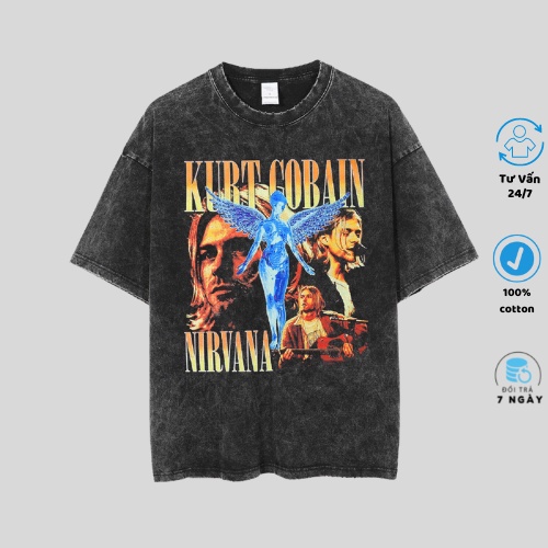 Áo thun tay lỡ , áo phông unisex chất su phun hình in chữ KUBT COBAIN NIRVANA mát mịn sieu chất