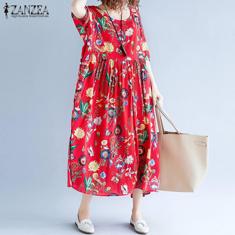 Đầm maxi dài ZANZEA cổ tròn in họa tiết thanh lịch cho nữ | BigBuy360 - bigbuy360.vn