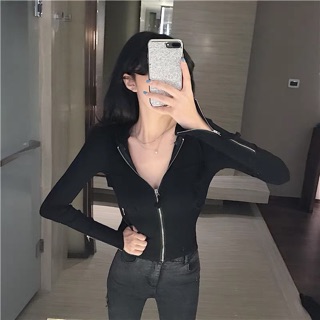 Áo thun body khoá zip korea