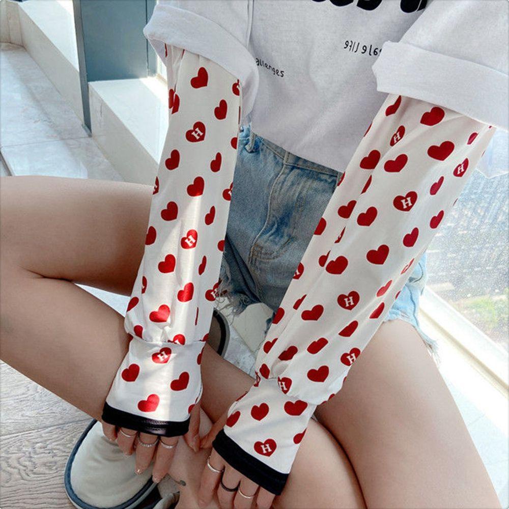 Găng Tay Chống Nắng Co Giãn Giữ Ấm Cánh Tay Bằng Lụa Lạnh Họa Tiết Bướm Da Báo Trái Tim Bảo Vệ Chống Nắng