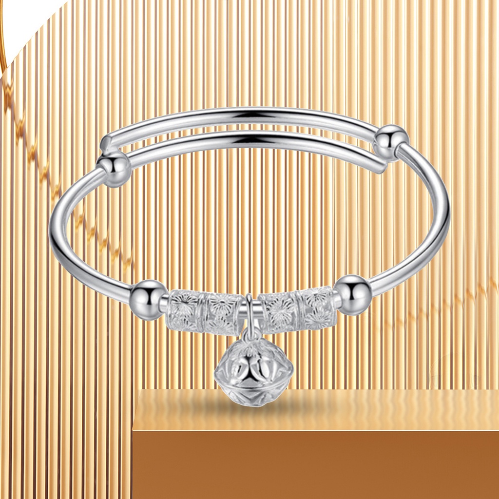 Vòng Đeo Tay Bạc May Mắn Khắc Họa Tiết Chuông May Mắn Có Thể Điều Chỉnh Kích Thước