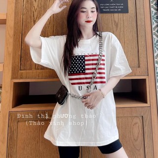 Áo thun hè nữ tay lỡ cờ mỹ