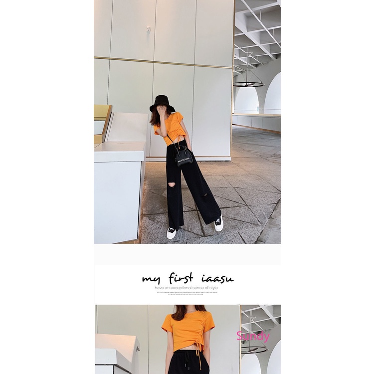 Áo Croptop Dây Rút Màu Sắc Trẻ Trung Phong Cách Hàn Quốc Cho Nữ