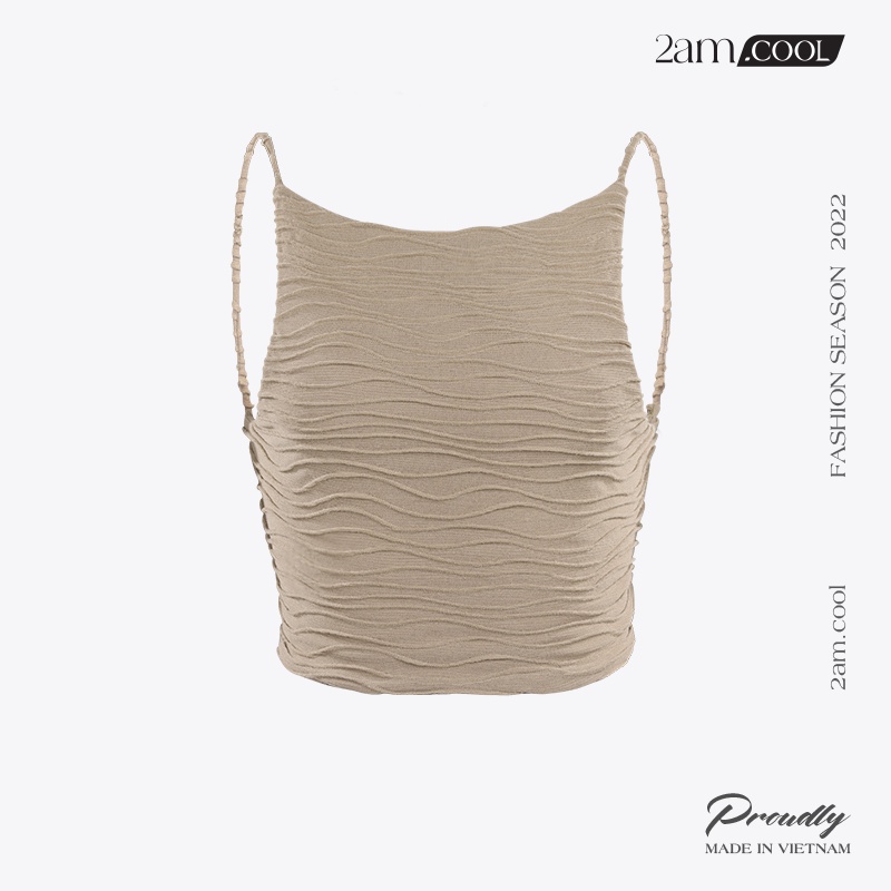 Áo Croptop Cột Dây Kiểu Gân Lượn Sóng Tone Nâu Vải Thun Co Giản 2AM