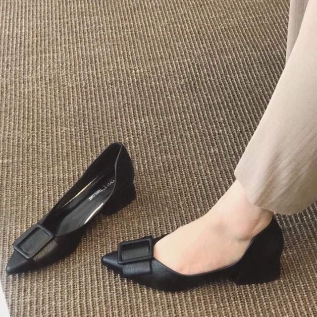 Giày da mềm khóa vuông gót 3cm