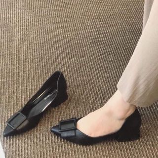 Giày da mềm khóa vuông gót 3cm