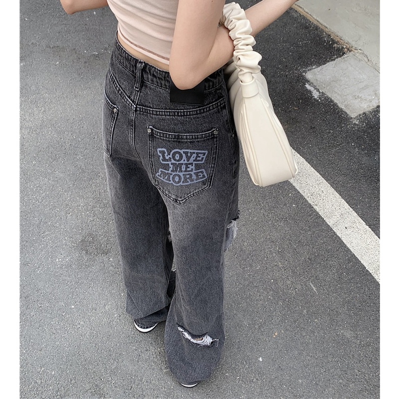 Quần Jean Nữ Ống Rộng Rách Gối Thời Trang